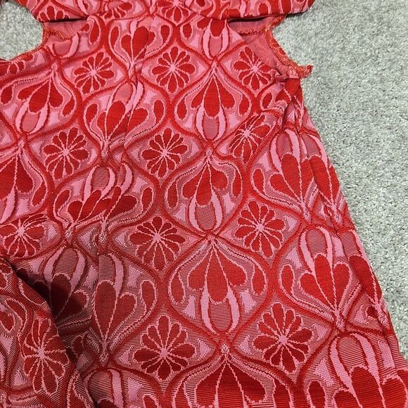 ZARA Cut Out Jacquard Knit Jumpsuit Flare Pants Red Women’s Size M EUC - Picture 9 of 9